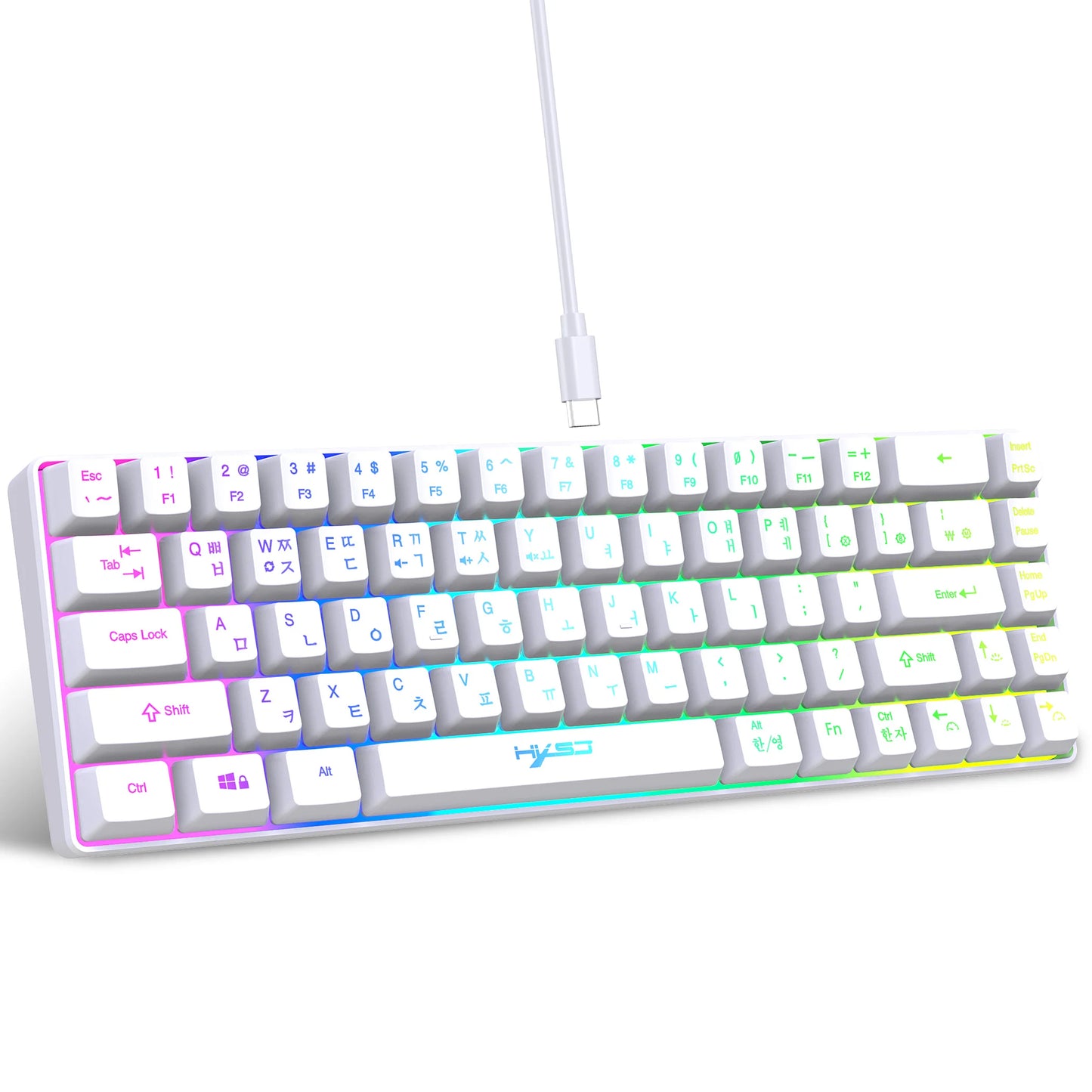 68-Tasten-Gaming-Tastatur, USB-kabelgebunden, tragbar, 20 RGB-Hintergrundbeleuchtungen, koreanische Tastatur für Windows-Laptops und Computer