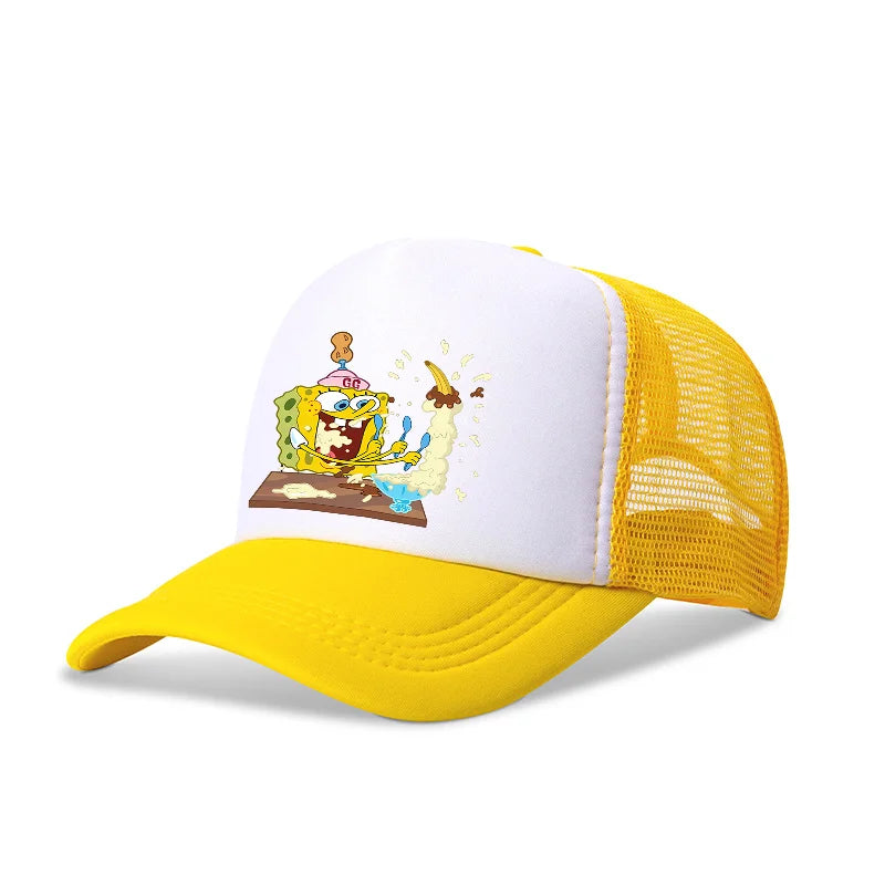 Niedliche SpongeBob-Baseballkappe – Anime, rund, für Kinder, Jungen, Mädchen, Erwachsene – Sport, Freizeit, Sonnenschutz, verstellbar, Film, Cartoon, Schirmmütze aus Netzstoff