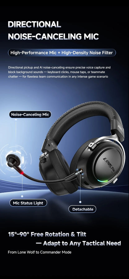HAAYOT Wireless Gaming Headphones Bluetooth 5.3 with 53mm Titanium Drivers, 7.1 Virtual Surround Sound, Low Latency Gaming Headset for PC PS5 Mobile