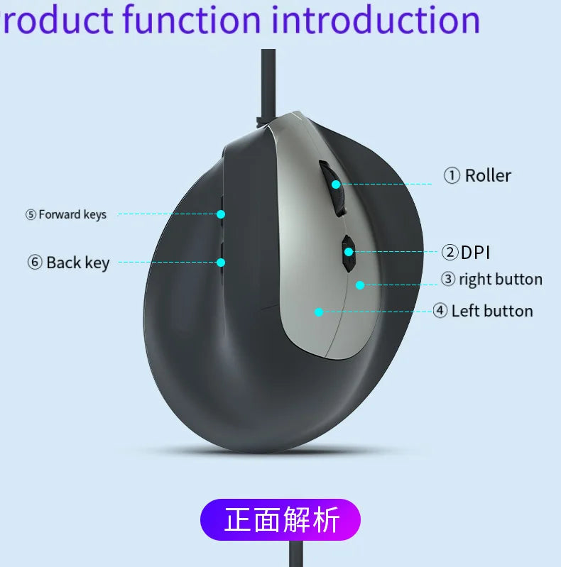 Wired Right Hand Vertical RGB Ergonomic Gaming Mouse, USB Optical Ergonomic Mouse with 3200 DPI, Vertical Wired Mouse for PC, Laptop & Computer