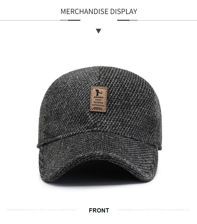 Cappellino da baseball in maglia di lana per l'inverno con paraorecchie - Cappellino da baseball da uomo, cappelli caldi e imbottiti con paraorecchie - Cappellini sportivi da golf - Snapback