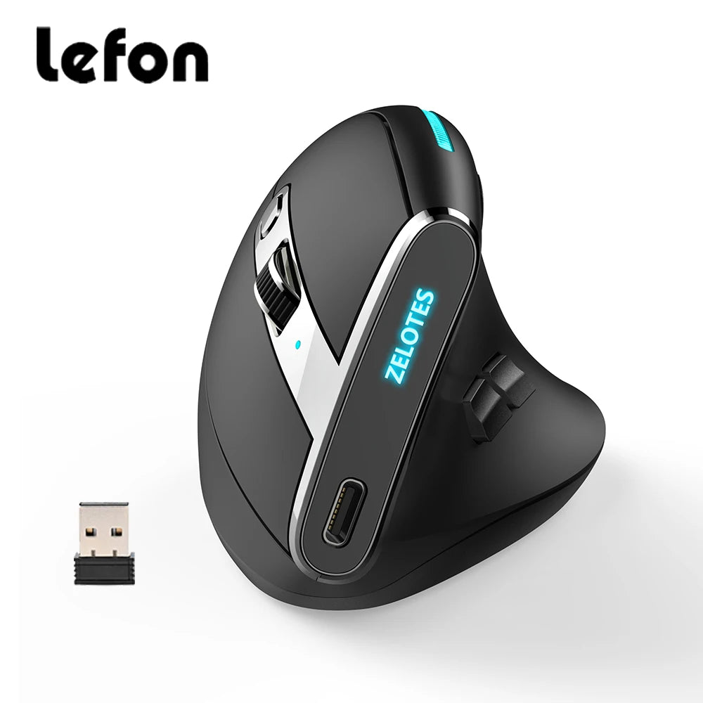 ZELOTES F36 Vertical Wireless Mouse Bluetooth Ergonomic Mouse, Rechargeable 2.4G Wireless Gaming Mouse, 2400 DPI Programmable Mouse for Laptop & PC