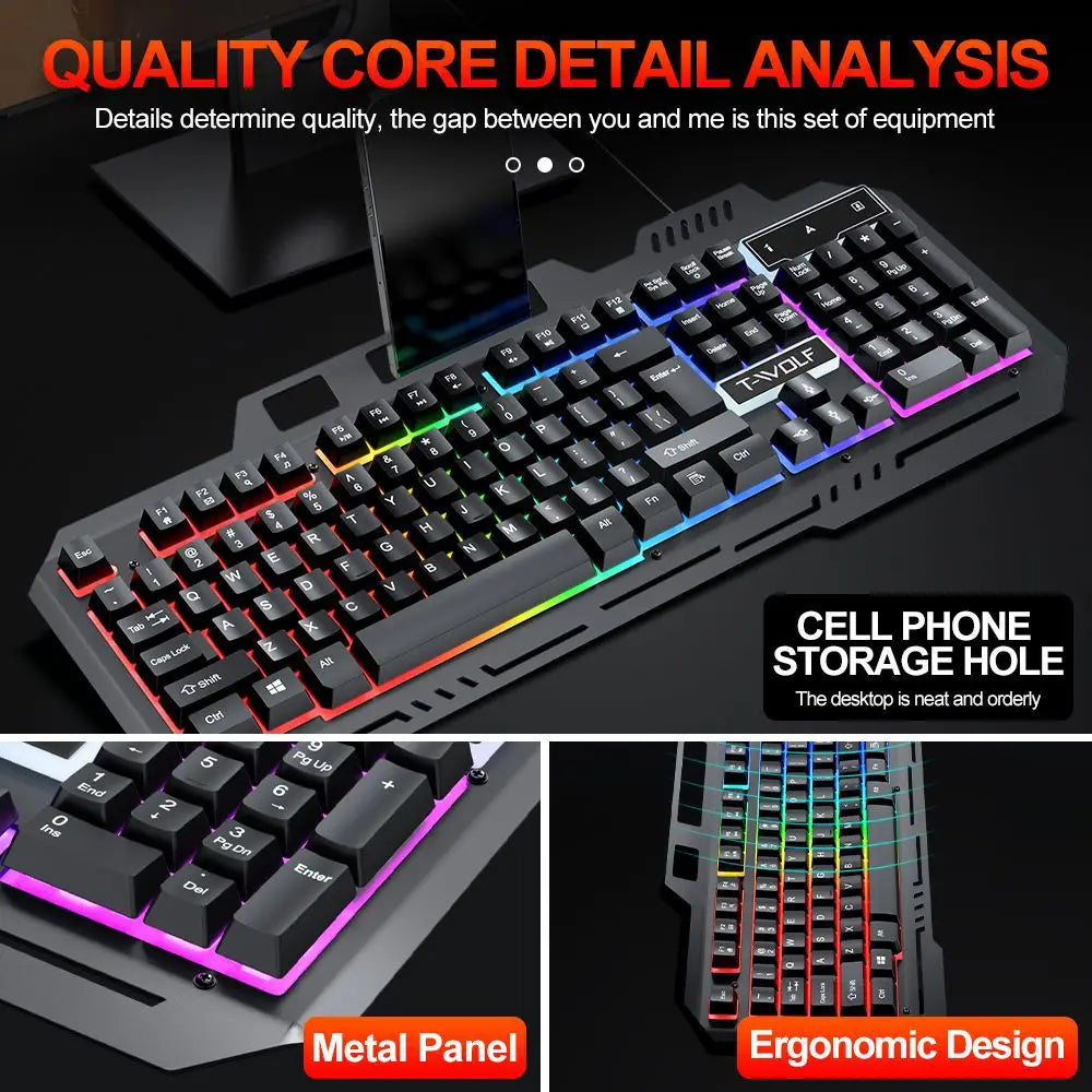 104 Keys Gaming Keyboard and Mouse Combo with RGB Backlit, All-Metal Panel Waterproof Light Up, USB Wired Computer Keyboards Gaming