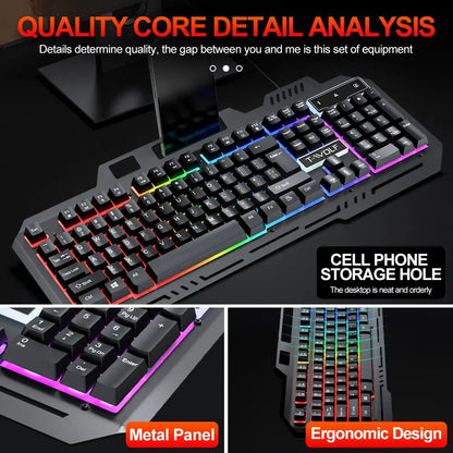 104 Keys Gaming Keyboard and Mouse Combo with RGB Backlit, All-Metal Panel Waterproof Light Up, USB Wired Computer Keyboards Gaming