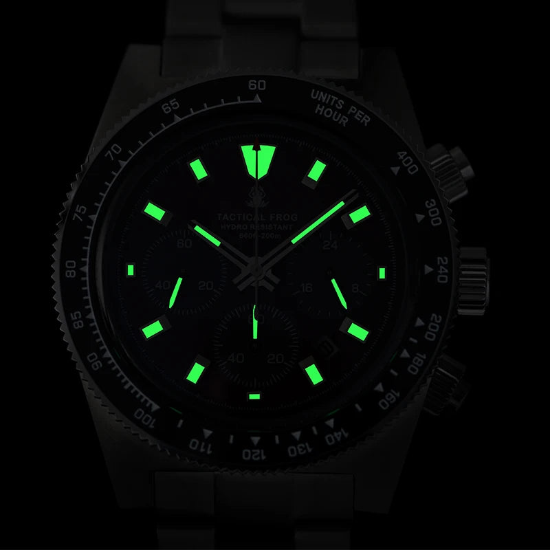 Tactical Frog V2 Solar Chronograph Men Watch Sapphire Crystal Mirror Ceramic Bezel VS75A Eco-Drive Quartz 20Bar Waterproof Watch
