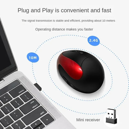 BTS-908 Ergonomic Wireless Mouse, Rechargeable Vertical Wireless Mouse with 2.4GHz USB Receiver, 1600 DPI Adjustable, 6-Button Ergonomic Mouse for Office & Laptop