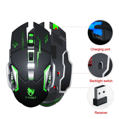 Rechargeable Wireless Gaming Mouse with RGB Backlit, Silent Click, Ergonomic Optical Wireless Mouse for PC, Laptop & Desktop, 2400 DPI
