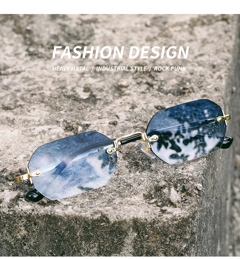 Vintage Rimless Polygon Sunglasses Women Men Luxury Brand Designer Popular Travel Small Frame Sun Glasses Ladies