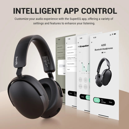 Oneodio SuperEQ A200 Wireless Bluetooth 5.4 ANC Headphones – Over-Ear Noise Cancelling Headset with ENC Mic, Hi-Res Audio & App Control