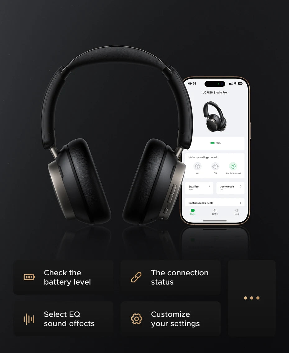 UGREEN Studio Pro 48dB ANC Wireless Headphones – Bluetooth 6.0 Hi-Res LDAC Over-Ear Headphones with 120H Playtime