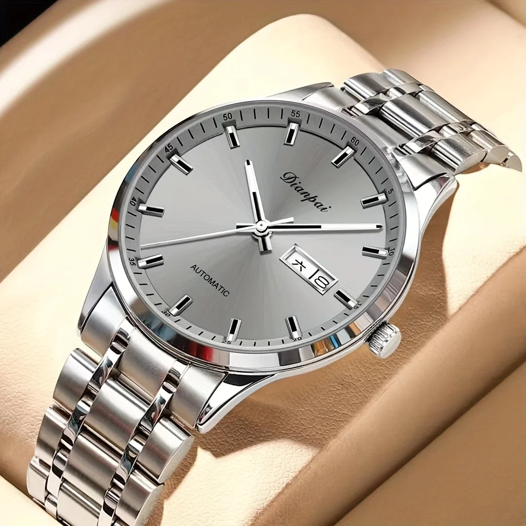 Męski zegarek mechaniczny z automatycznym mechanizmem marki Dianpai – model luksusowy, luminescencyjny wyświetlacz, klasyczny i minimalistyczny design, stal nierdzewna, wodoodporny, z kalendarzem i wskazaniem dnia tygodnia