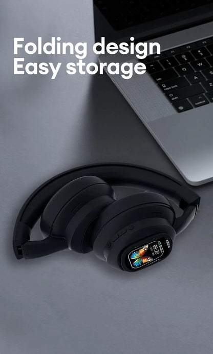 AI LCD Touch Screen Wireless Bluetooth Headphones – ANC Noise Cancelling Deep Bass Gaming Headset with HD Mic