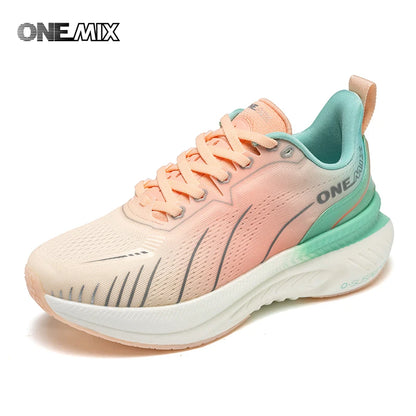 Baskets pour femme ONEMIX noires, chaussures de course respirantes pour femme, modèle de créateur, livraison gratuite, chaussures de sport roses à amorti