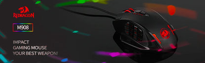 Redragon M908 RGB Wired Gaming Mouse, 18 Programmable Buttons, 12400 DPI USB Gaming Mouse with Customizable RGB Backlight for PC & MMO Gaming
