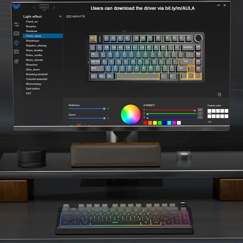 AULA F75 Gaming Mechanical Keyboard RGB Customized 75% Layout Side-engraving Gasket Mounted 80keys PBT Gradient Keycaps keyboard
