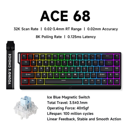 Teclado gaming MCHOSE ACE 68 con switches magnéticos Hall Effect, Rapid Trigger, RGB programable, 8K Hz y funciones DKS/MT/TGL/RS/SOCD