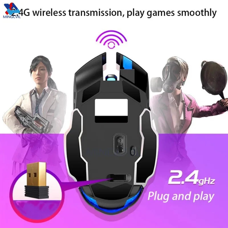 MINGCVIL Rechargeable Wireless Gaming Mouse Bluetooth & USB Computer Mouse, Ergonomic RGB Backlit Wireless Mouse for PC, Laptop, Mac & Gaming