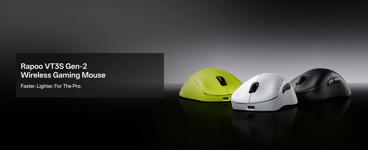 Rato Gaming Sem Fios Rapoo VT3S /VT3S MAX GEN-2, Taxa de Polling Sem Fios Real de 8K, Ultra Leve 49g, Autonomia até 750Hr