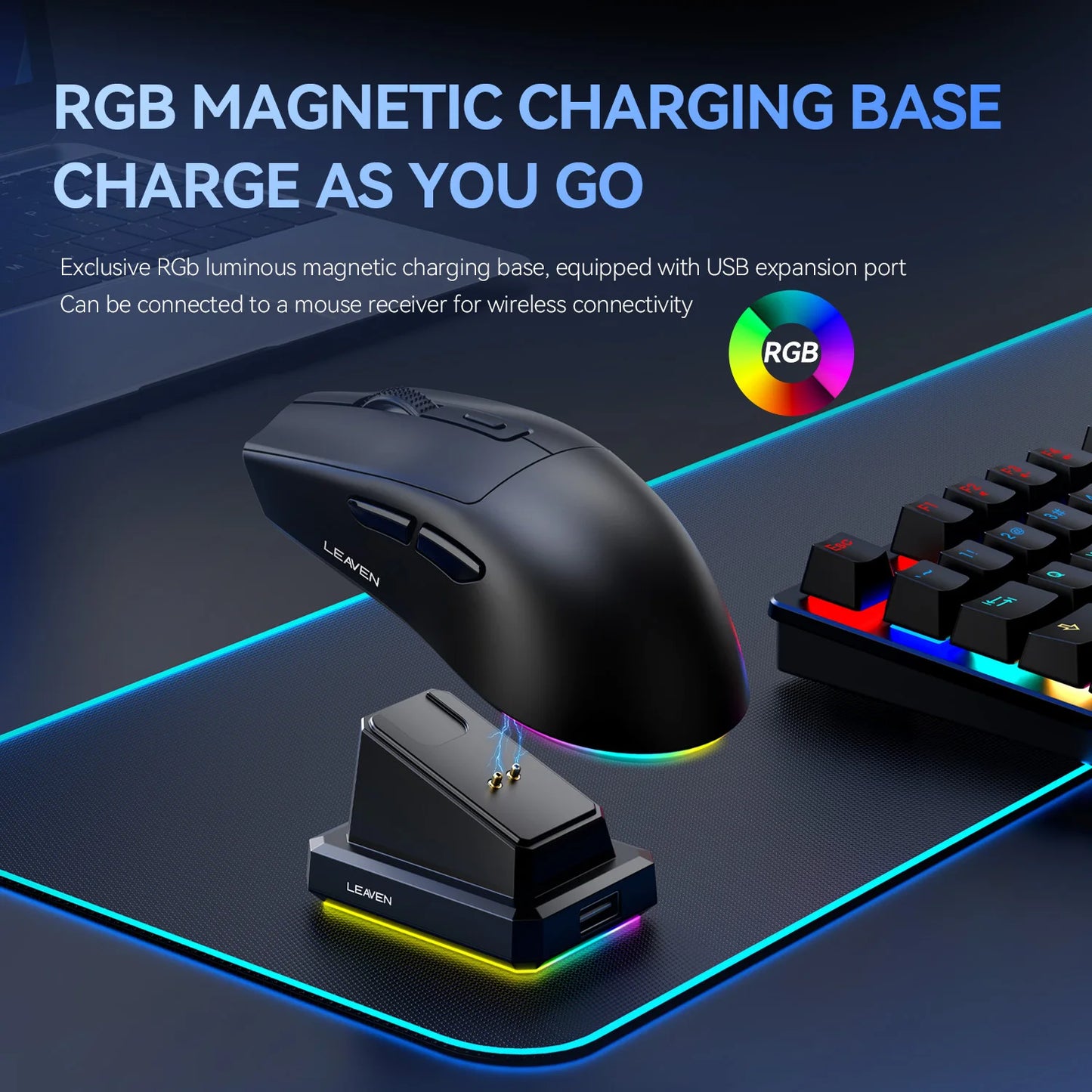 X3 Wireless Bluetooth Mouse Dual-Mode 2.4G Gaming Mouse, Rechargeable RGB Wireless Bluetooth Mouse with Adjustable DPI, Lightweight Ergonomic Mouse
