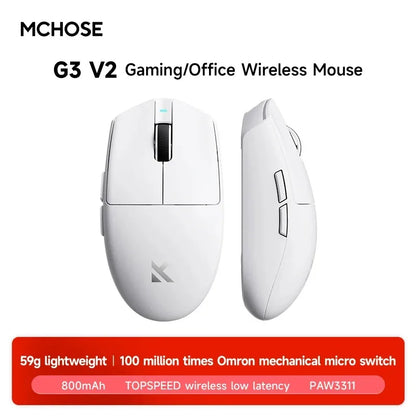 MCHOSE G3 V2 Pro Wireless Gaming Mouse, PAW3395 Three-Mode Bluetooth Gaming Mouse, Lightweight 59g Wireless Gaming Mouse for Esports, Office & PC
