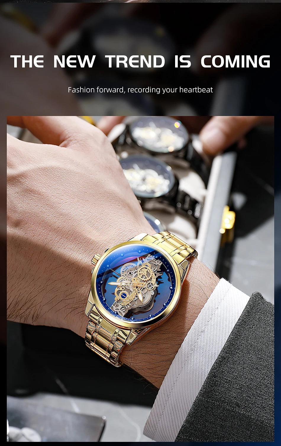 TPW Hot Trendy Fashion Wholesale Men Golden Black Blue Skeleton NOT Automatic Watch Quartz Wrist Watches Luxury 2024