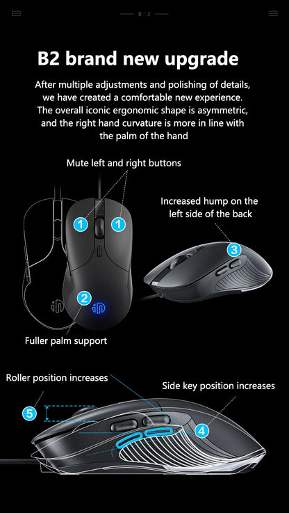 INPHIC B2 trådbunden USB-mus, tyst kontors- och gamingmus för PC och bärbara datorer