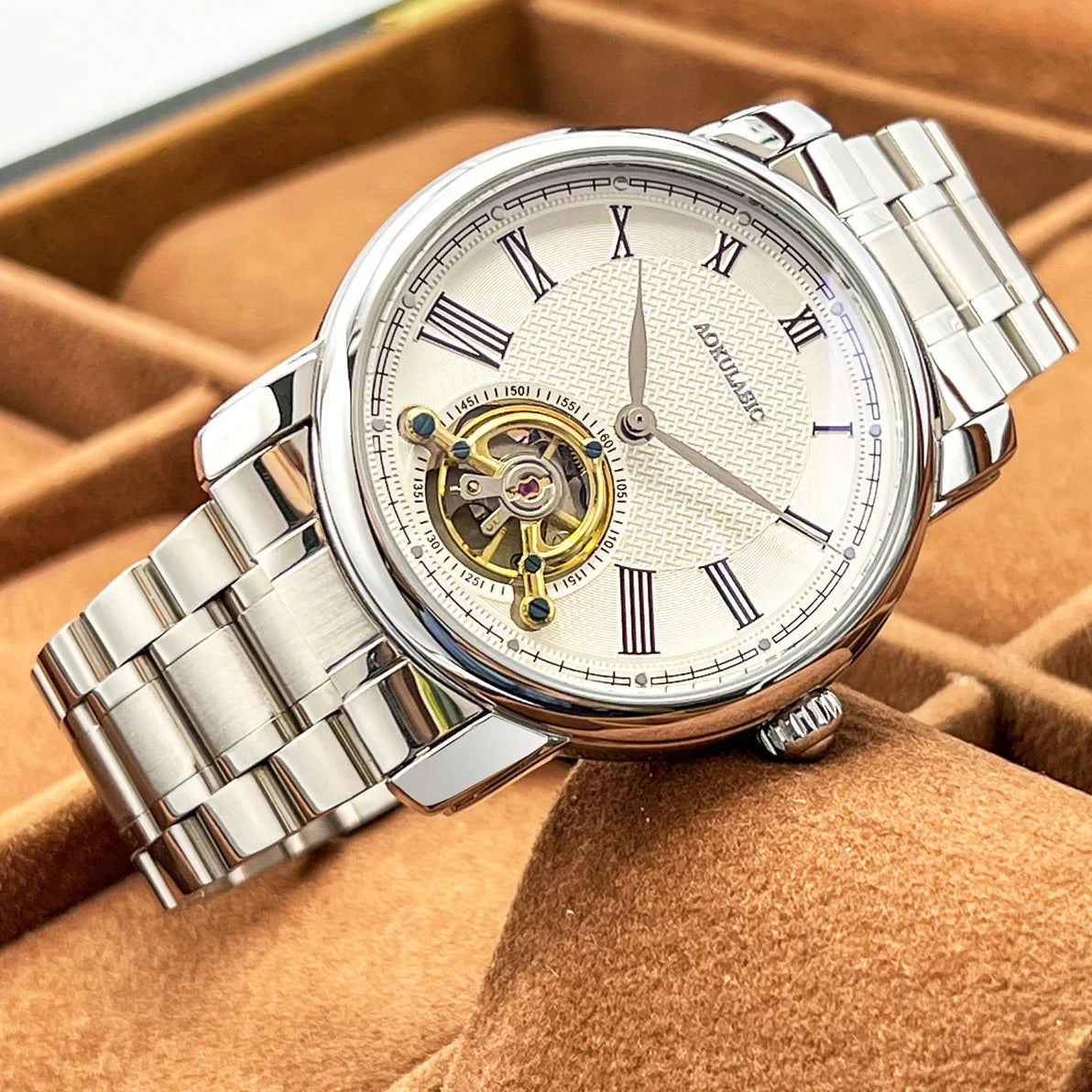 AOKULASIC Brand Men Mechanical Watch Fashion Luxury Business Tourbillion Wristwatch Male Waterproof Sport Automatic Casual Clock