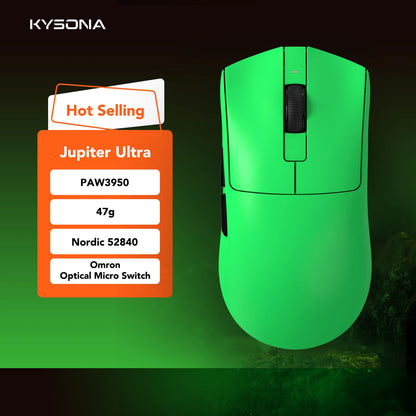 KYSONA Jupiter-serien gamingmus trådbunden/trådlös mus 8Khz PAW3950-sensor Bluetooth 46g uppladdningsbar webbdrivrutin för PC och laptop