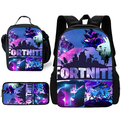 Mochila Escolar Infantil com Lancheira e Estojo, Design de Jogo Popular F-FortniteS, Mochila Escolar para Rapazes e Raparigas, Presente Ideal