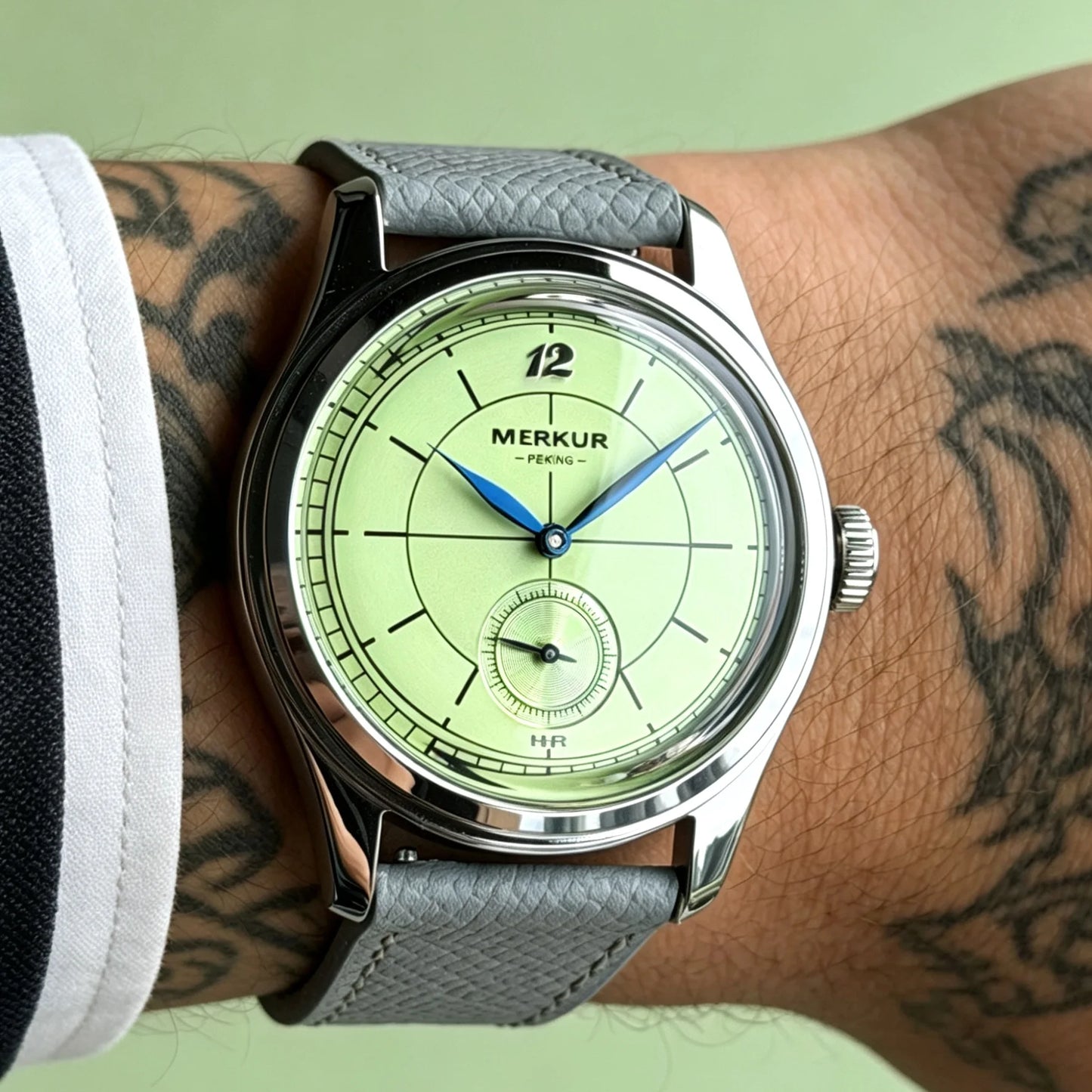 The New MERKUR Cross Line Sector Dial Green Retro Casual Watch for Men Business Series Manual Chorded Watch Relogio Metal