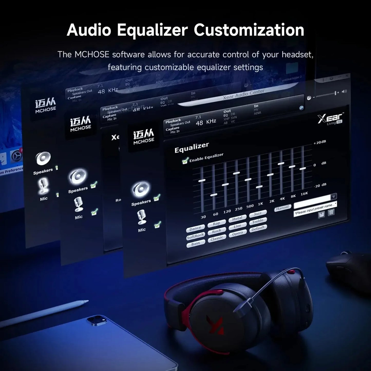 MCHOSE V9 Pro Electronic Sports Headset Three Mode Game USB Wireless 7.1 Channel Surround Sound Portable Headset with Microphone