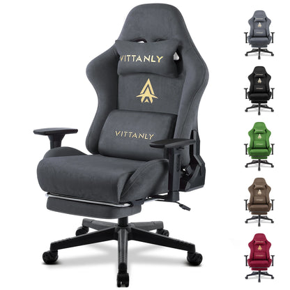 Kitinjoy Natural Suede Gaming Chair High Back Ergonomic Computer Chair with Footrest, Reclining Office Chair, Adjustable Swivel Gaming Seat