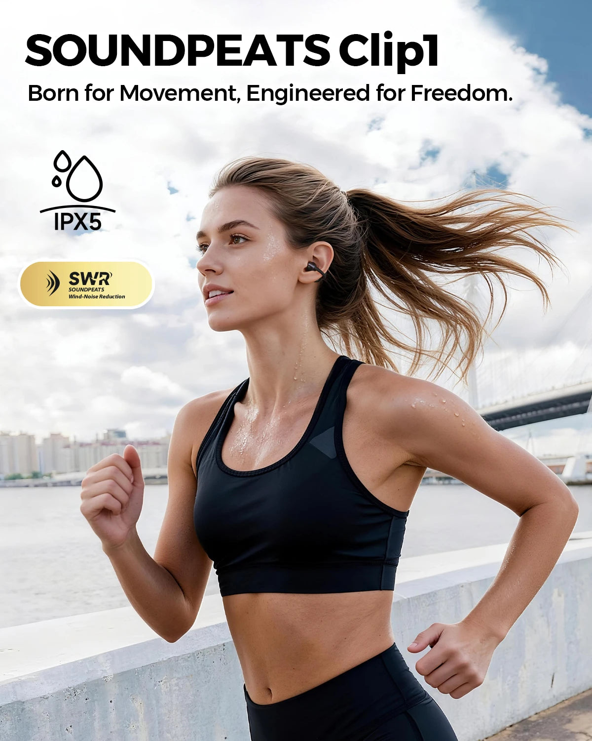SoundPEATS Clip1 Open Ear Wireless headphones Dolby Audio Bluetooth 5.4 Earphone Clip On Sports Earbuds with Hi-Res LDAC, IPX5