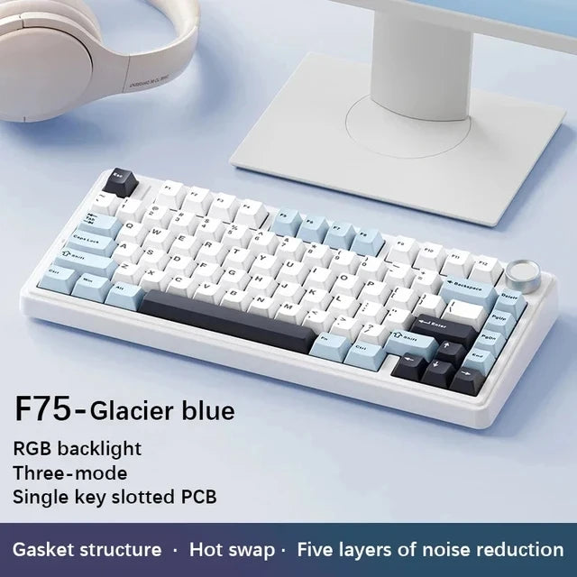 AULA F75 Game Mechanical Keyboard RGB Light 2.4G /BT5.0/Wired Tri-Mode Gasket Structure 75% Customized Gradient Grey Keyboard