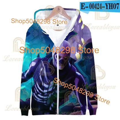Sweatshirt Fortnite para Adultos e Crianças, Hoodie Infantil com Fecho, Estampado 3D de Jogo, para Rapazes e Raparigas, Estilo Harajuku, Manga Comprida, Roupa para Adolescentes