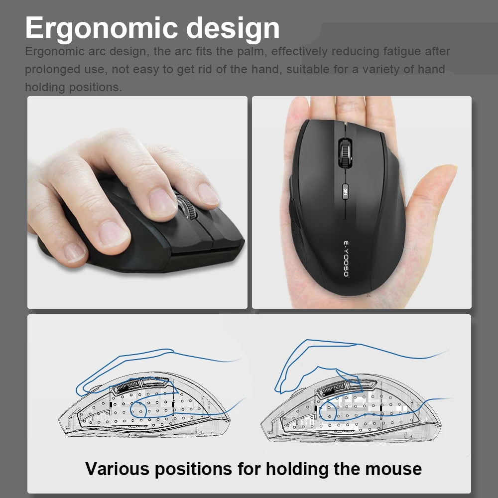 E-YOOSO E-1010 USB 2.4G Wireless Gaming Office Mouse, 2400 DPI Optical Game Mice, Ergonomic for Laptop PC Computer