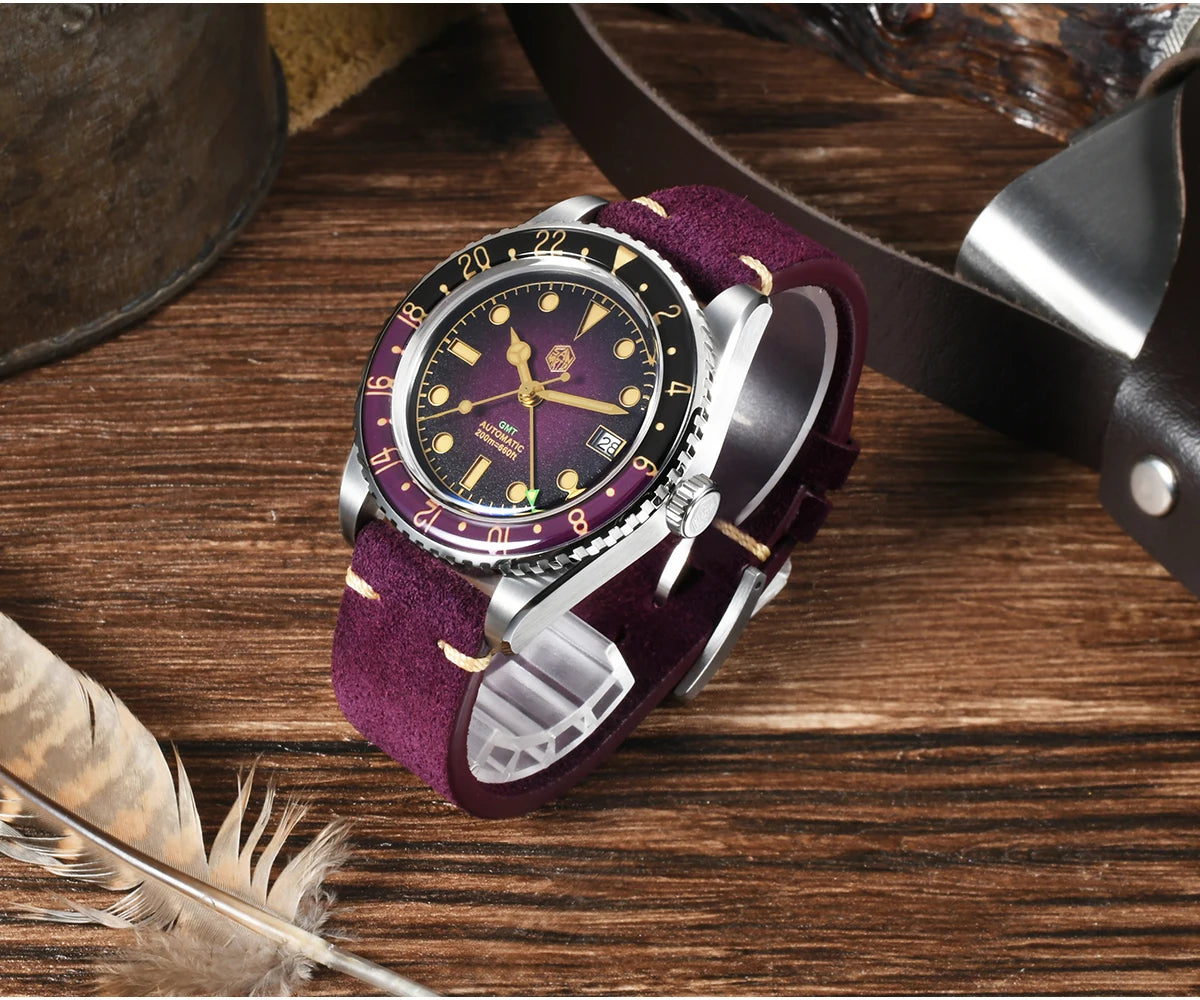 San Martin 2025 Men's Watches Retro NH34 GMT Sandwich Dial 40mm Bidirectional Sapphire Bezel Luxury Sports Watch 20Bar SN0134