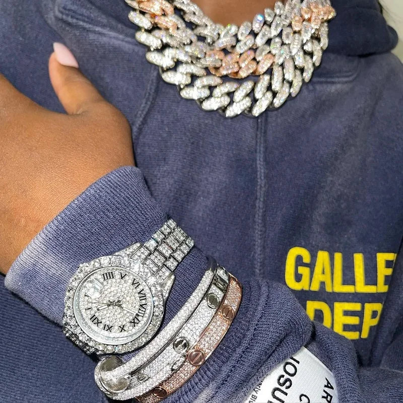 Luxury Jewelry Watch For Women Hip Hop Brand MISSFOX Fashion Waterproof Iced Diamond Quartz WristWatch Ladies Gift Hot Sale