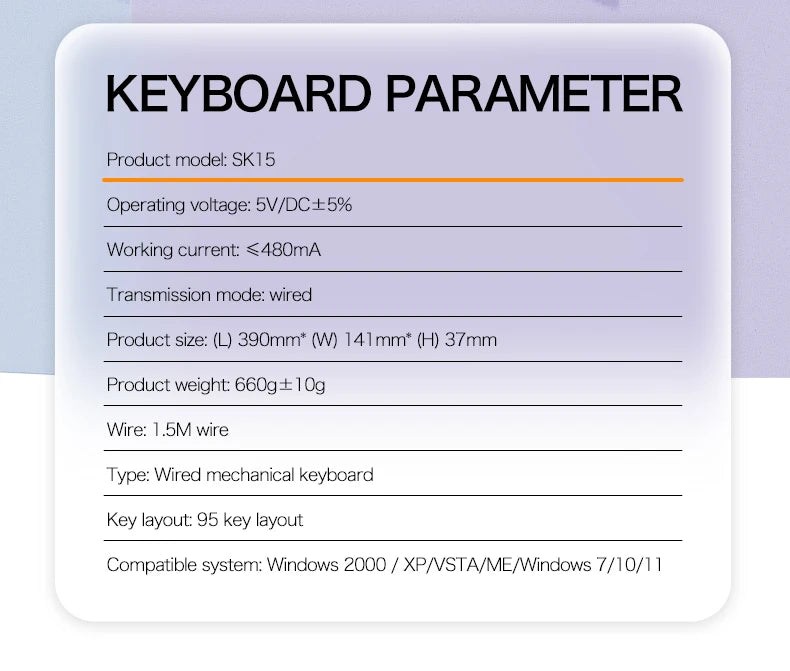 SMAILWOL SK15 Wired mechanical keyboard Hot plug support Arabic Russian Korean Thai Spanish E-sports games