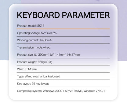 SMAILWOL SK15 Wired mechanical keyboard Hot plug support Arabic Russian Korean Thai Spanish E-sports games