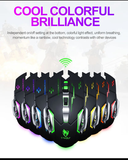 Rechargeable Wireless Gaming Mouse with RGB Backlit, Silent Click, Ergonomic Optical Wireless Mouse for PC, Laptop & Desktop, 2400 DPI