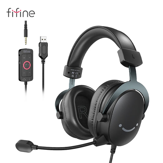 FIFINE Headset,3.5 mm jack&USB Headphone with 7.1 Surround Sound/volum control/Mute switch for PC/MAC/PS4/PS5 Mixer-H9