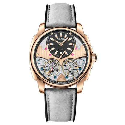 AILANG Automatic Mechanical Waterproof Sport Military Men Watch Luxury Double Tourbillon Man Wristwatch Leather Strap