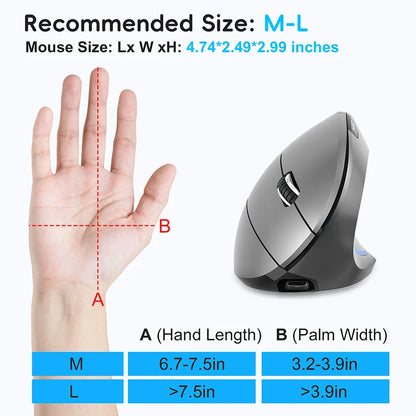 Rechargeable Bluetooth Vertical Mouse Dual-Mode Wireless Silent Gaming Mouse for Windows, Mac OS & Laptop, Ergonomic 2400 DPI Computer Mouse