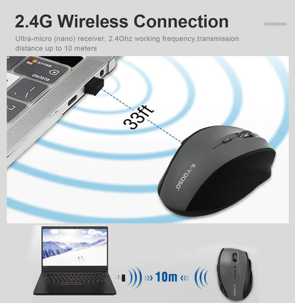E-YOOSO E-1010 USB 2.4G Wireless Gaming Office Mouse, 2400 DPI Optical Game Mice, Ergonomic for Laptop PC Computer