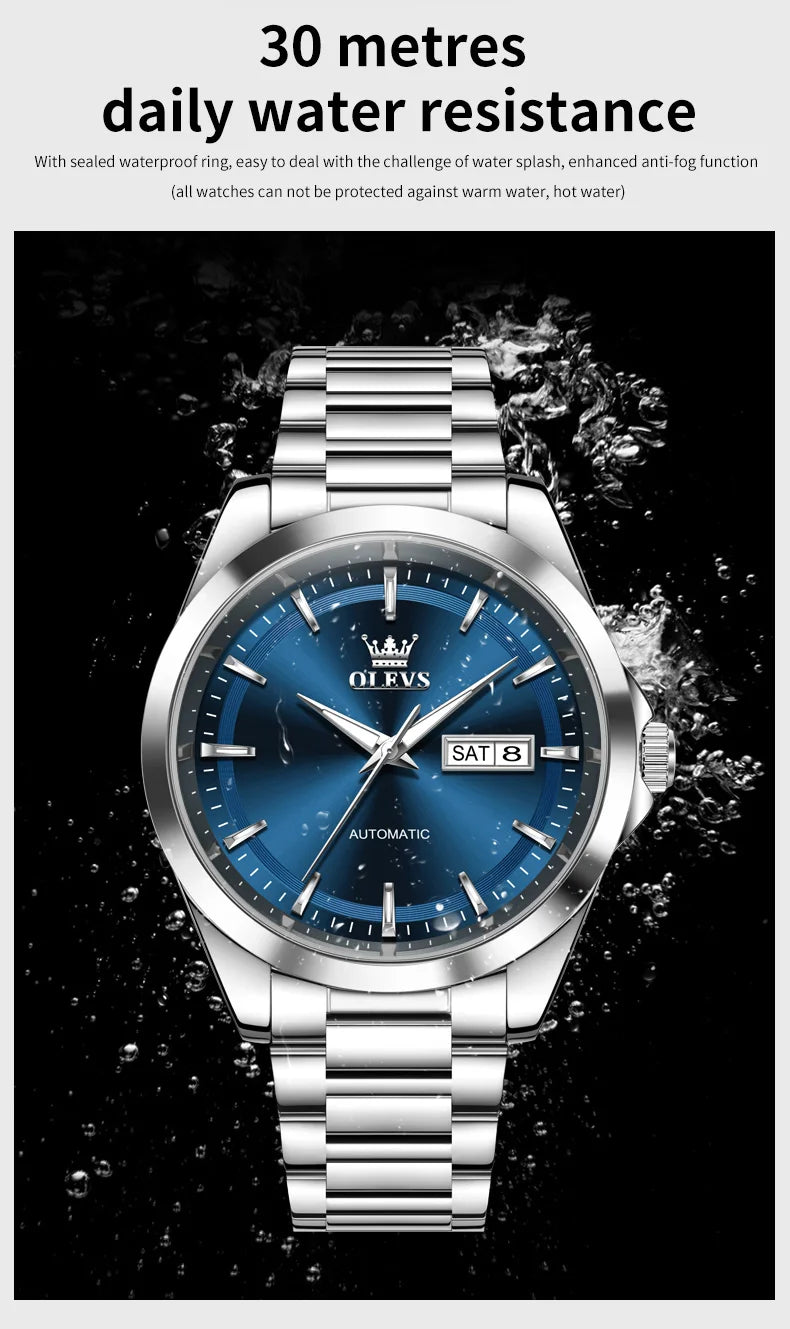 OLEVS Watches Man 7090 Luxury Original Automatic Mechanical Watch Waterproof Large Dial Week Date Watches For Man Gifts New