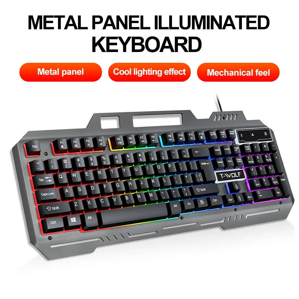 104 Keys Gaming Keyboard and Mouse Combo with RGB Backlit, All-Metal Panel Waterproof Light Up, USB Wired Computer Keyboards Gaming