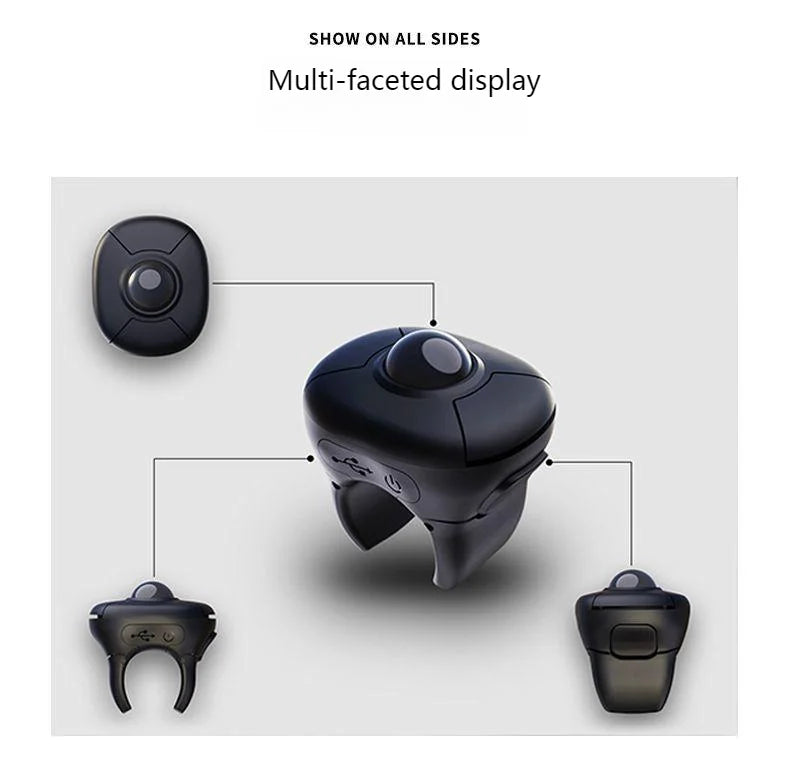 Trackball Finger Ring Mouse 2.4G + Bluetooth Wireless Remote Control Mouse for PPT, Presentations, Smart TV, Car Display & PC