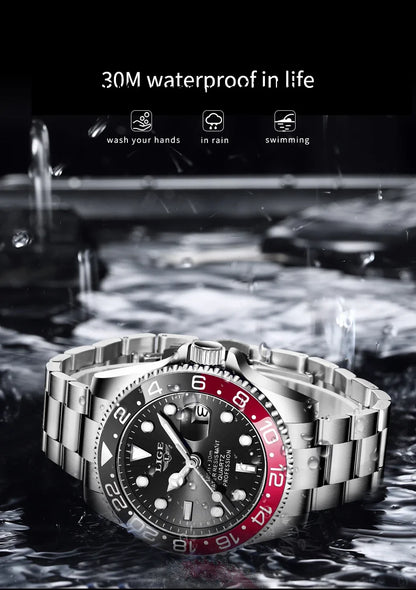 LIGE 2025 brand new men's watch luminous stainless steel business quartz luxury clock waterproof watches for men reloj hommes