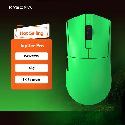 KYSONA Jupiter-serien gamingmus trådbunden/trådlös mus 8Khz PAW3950-sensor Bluetooth 46g uppladdningsbar webbdrivrutin för PC och laptop